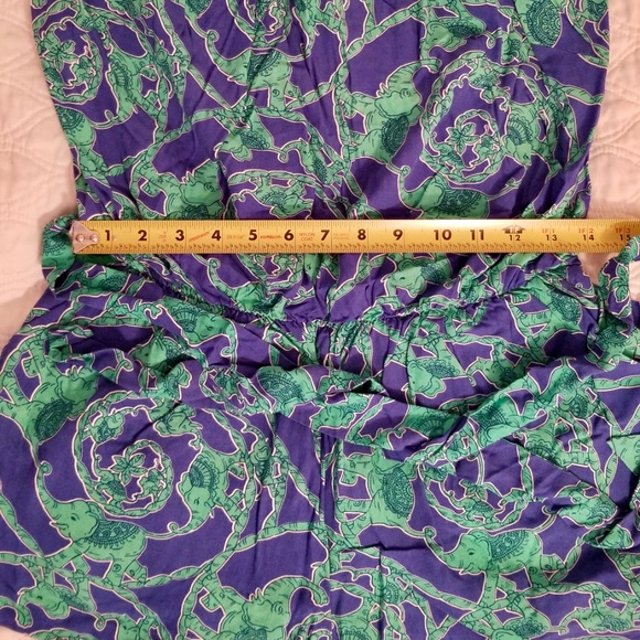 Lilly Pulitzer Strapless Romper w/ Pockets Blue w/ Green Elephants Size L - Picture 3 of 9